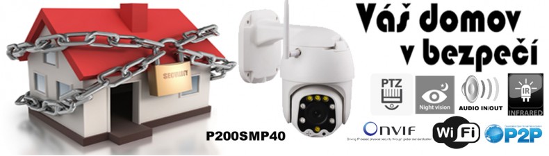 2MPx WIFI mini PTZ kamera P200SMP40 ONVIF, AUDIO, SD, P2P
