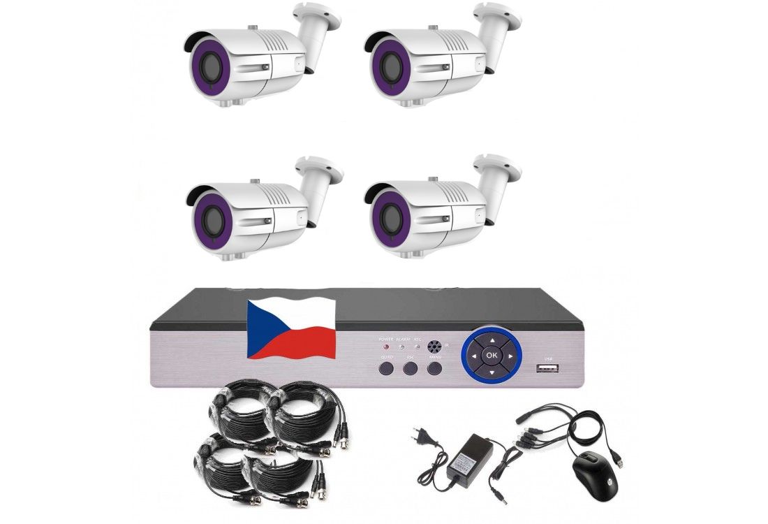 4CH 5MPx AHD kamerový set CCTV EONBOOM VR4B  - DVR s LAN a 4x venkovní bullet kamera