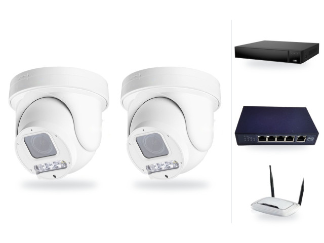 6Mpx PTZ kamerový IP PoE set, 2× mini PTZ s 4x zoomem, NVR3016, PoE switch 4+1, router | ZONEWAY 2-X4DM6S-3016