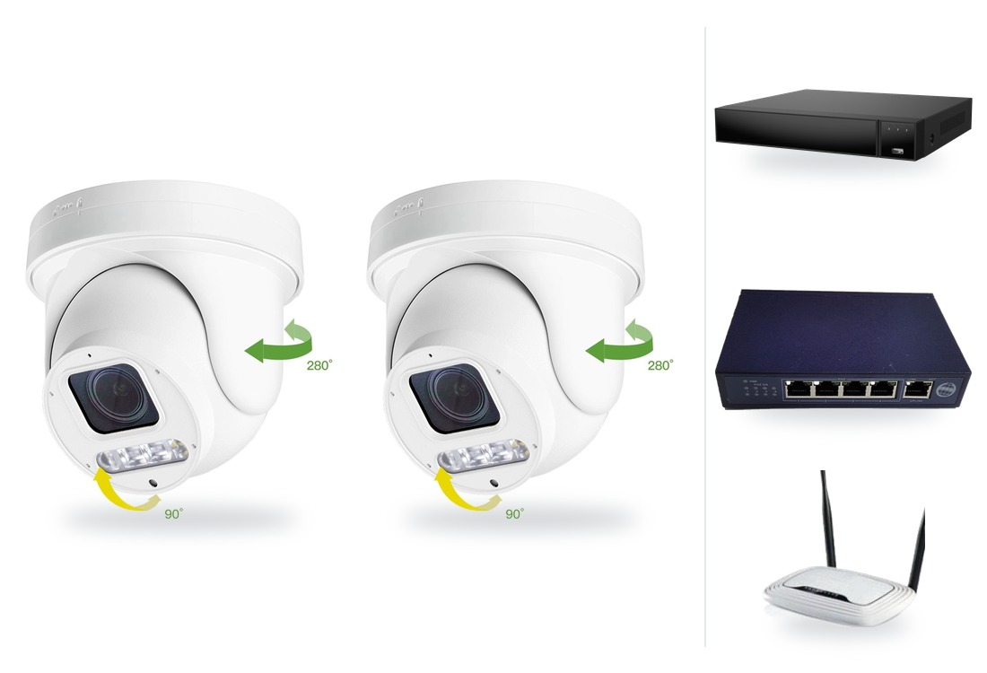 Kamerový set 2 kamery: mini IP kamera PTZ 6 Mpx, zoom 4x, PoE switch 4+1, NVR3016 | ZONEWAY 2-X4DM6S-3016