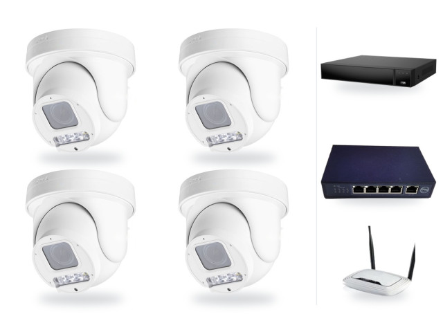 6Mpx PTZ kamerový IP PoE set, 4× mini PTZ s 4x zoomem, NVR3016, PoE switch 4+1, router | ZONEWAY 4-X4DM6S-3016