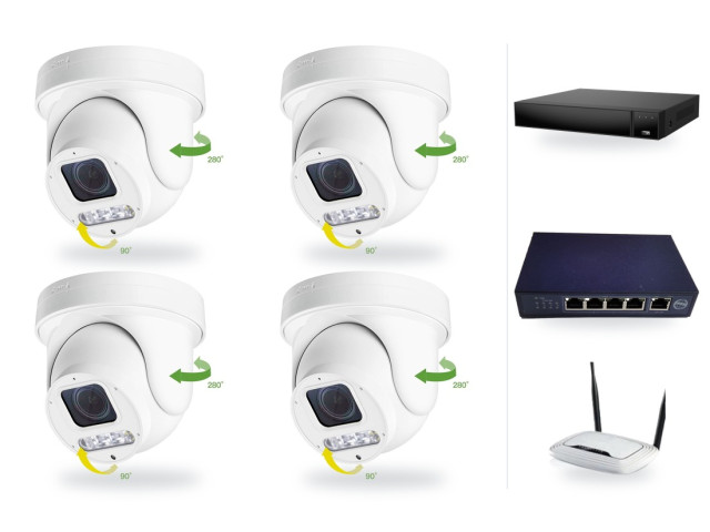 6Mpx PTZ kamerový IP PoE set, 4x mini PTZ s 4x zoomem, NVR3016, PoE switch 4+1, router | ZONEWAY 4-X4DM6S-3016