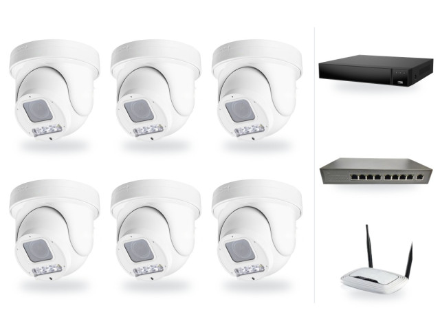 6Mpx PTZ kamerový IP PoE set, 6× mini PTZ s 4x zoomem, NVR3016, PoE switch 8+1, router | ZONEWAY 6-X4DM6S-3016