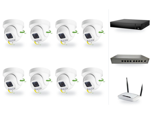 6Mpx PTZ kamerový IP PoE set, 8x mini PTZ s 4x zoomem, NVR3016, PoE switch 8+1, router | ZONEWAY 8-X4DM6S-3016
