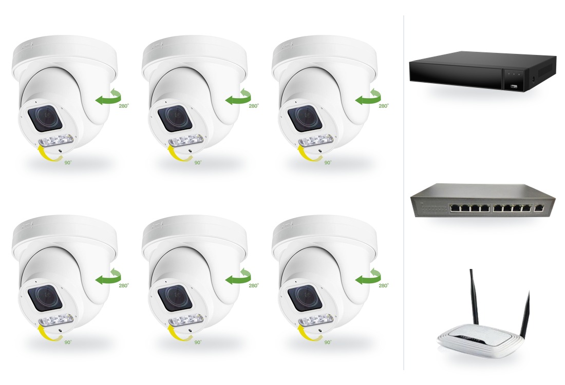 Kamerový set 6x mini PTZ HICO X4D-M6S s rekordérem NVR3016, PoE switchem a routerem Kamerový set 6x mini PTZ HICO X4D-M6S s rekordérem NVR3016, PoE switchem a routerem – ilustrační foto