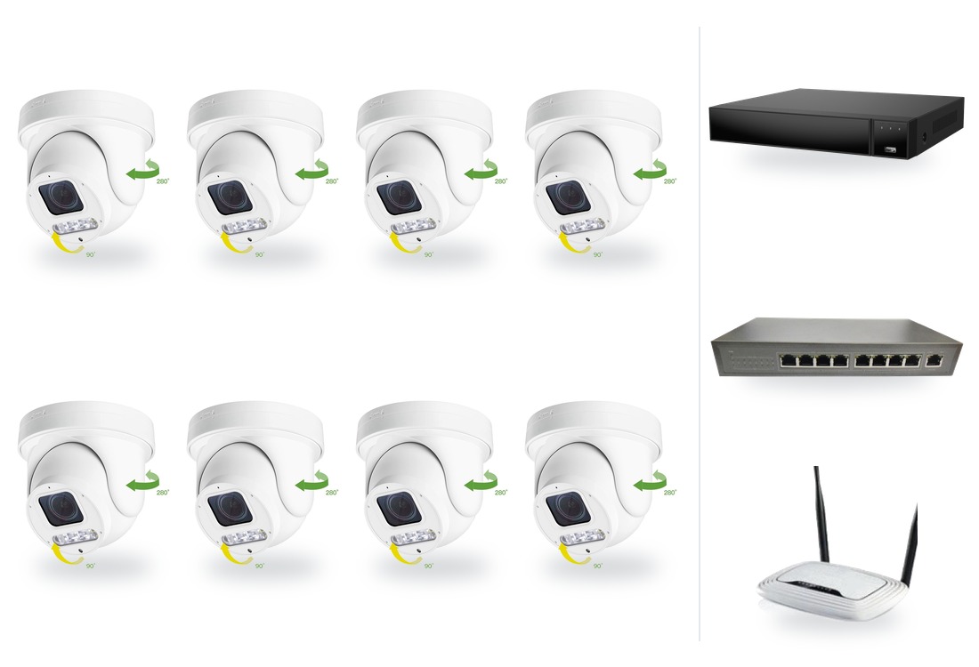 Kamerový set 8x mini PTZ HICO X4D-M6S s rekordérem NVR3016, PoE switchem a routerem Kamerový set 8x mini PTZ HICO X4D-M6S s rekordérem NVR3016, PoE switchem a routerem – ilustrační foto